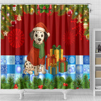 Croatia Christmas Shower Curtain with Dalmatian Dog Presents and Red Plaid Holiday - Wonder Print Shop
