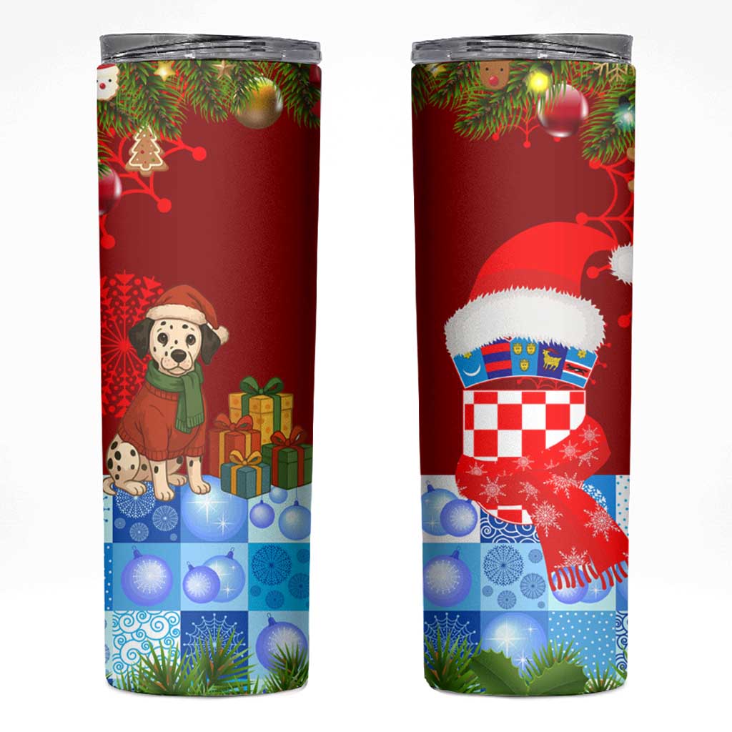 Croatia Christmas Skinny Tumbler with Dalmatian Dog Presents and Red Plaid Holiday - Wonder Print Shop