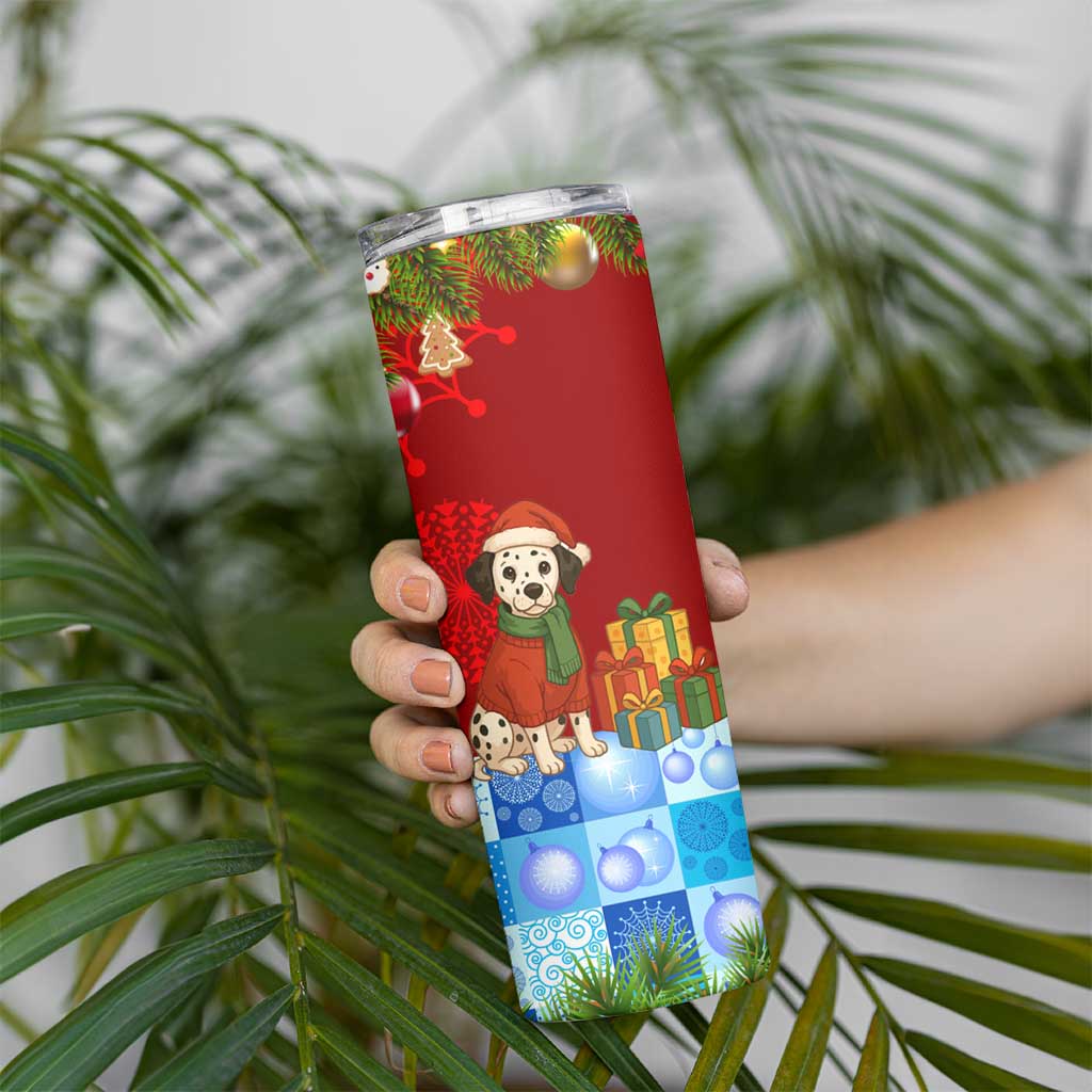 Croatia Christmas Skinny Tumbler with Dalmatian Dog Presents and Red Plaid Holiday - Wonder Print Shop