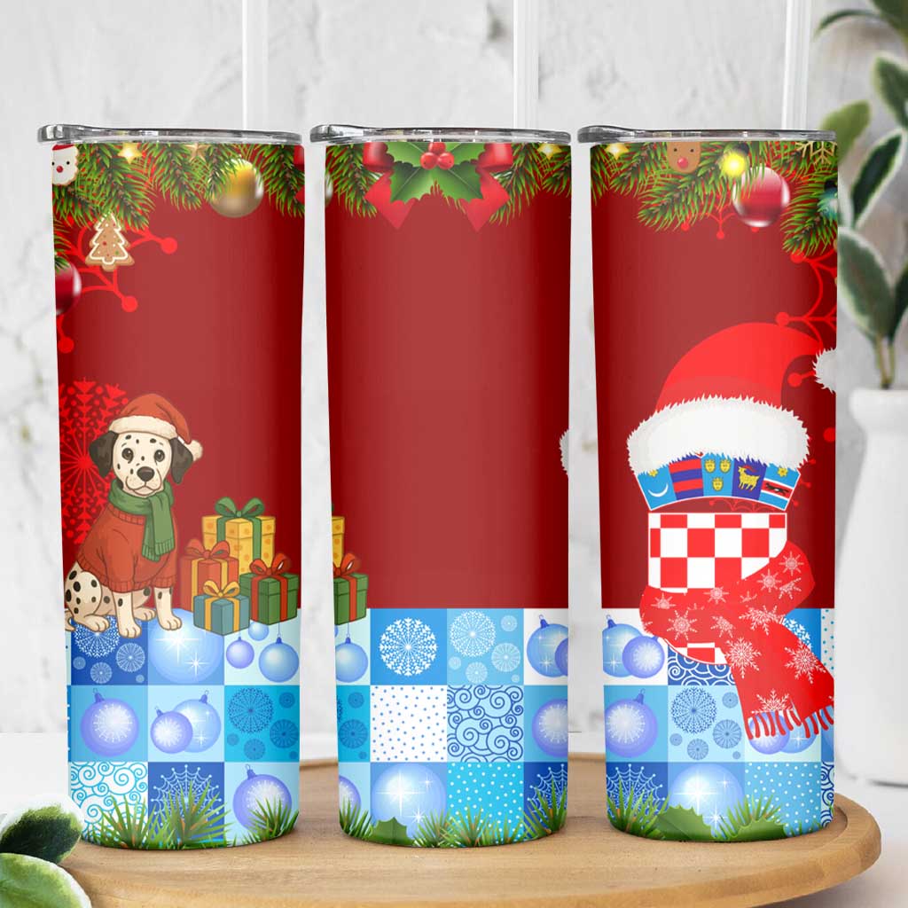 Croatia Christmas Skinny Tumbler with Dalmatian Dog Presents and Red Plaid Holiday - Wonder Print Shop