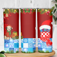 Croatia Christmas Skinny Tumbler with Dalmatian Dog Presents and Red Plaid Holiday - Wonder Print Shop