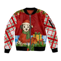 Croatia Christmas Sleeve Zip Bomber Jacket with Dalmatian Dog Presents and Red Plaid Holiday - Wonder Print Shop