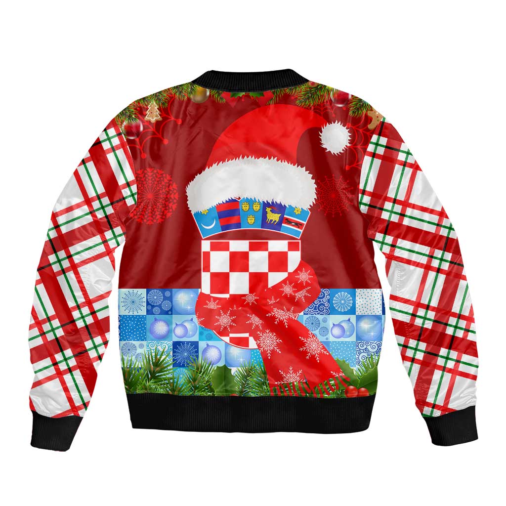 Croatia Christmas Sleeve Zip Bomber Jacket with Dalmatian Dog Presents and Red Plaid Holiday - Wonder Print Shop