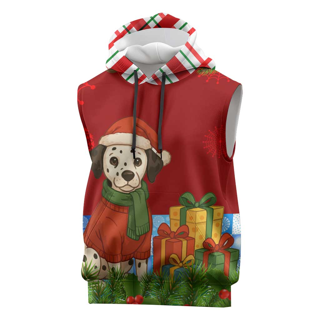 Croatia Christmas Sleeveless Hoodie with Dalmatian Dog Presents and Red Plaid Holiday - Wonder Print Shop
