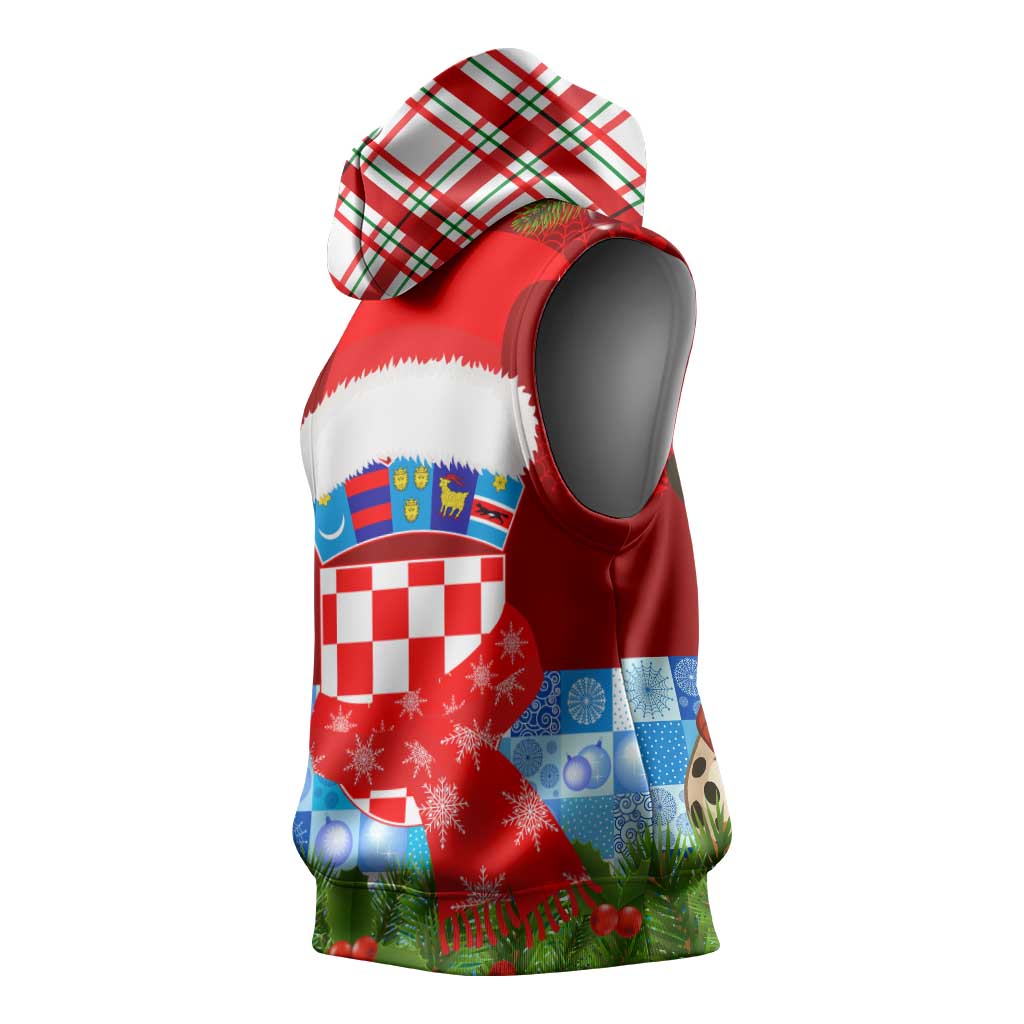 Croatia Christmas Sleeveless Hoodie with Dalmatian Dog Presents and Red Plaid Holiday - Wonder Print Shop