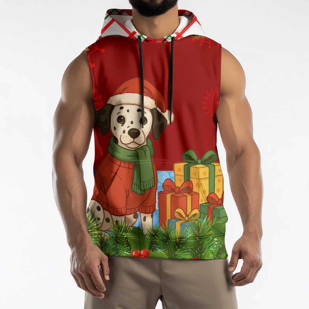 Croatia Christmas Sleeveless Hoodie with Dalmatian Dog Presents and Red Plaid Holiday - Wonder Print Shop