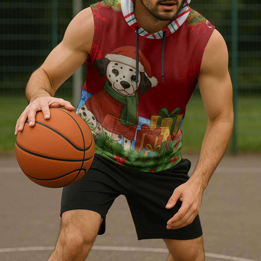 Croatia Christmas Sleeveless Hoodie with Dalmatian Dog Presents and Red Plaid Holiday - Wonder Print Shop