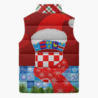 Croatia Christmas Sleeveless Puffer Jacket with Dalmatian Dog Presents and Red Plaid Holiday - Wonder Print Shop