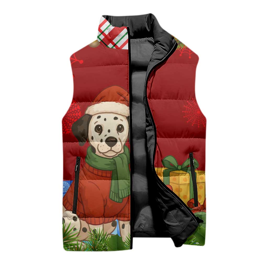 Croatia Christmas Sleeveless Puffer Jacket with Dalmatian Dog Presents and Red Plaid Holiday - Wonder Print Shop