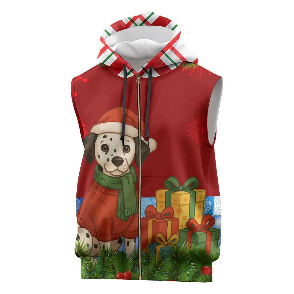 Croatia Christmas Sleeveless Zip Hoodie with Dalmatian Dog Presents and Red Plaid Holiday - Wonder Print Shop
