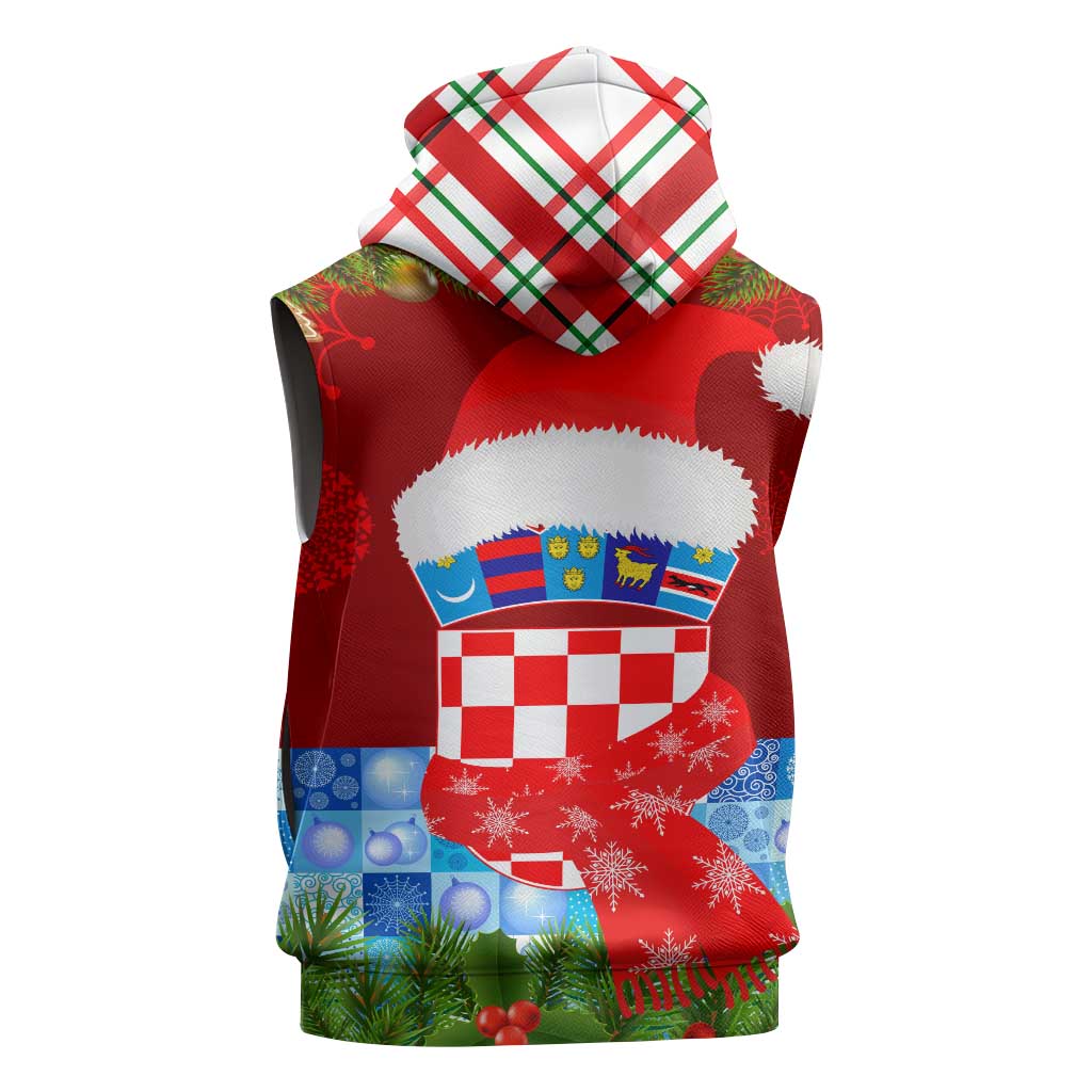 Croatia Christmas Sleeveless Zip Hoodie with Dalmatian Dog Presents and Red Plaid Holiday - Wonder Print Shop