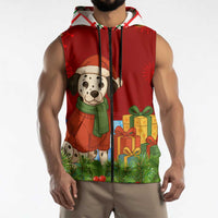 Croatia Christmas Sleeveless Zip Hoodie with Dalmatian Dog Presents and Red Plaid Holiday - Wonder Print Shop