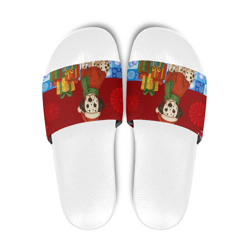 Croatia Christmas Slide Sandals with Dalmatian Dog Presents and Red Plaid Holiday - Wonder Print Shop