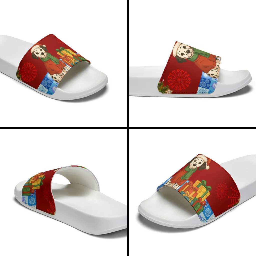 Croatia Christmas Slide Sandals with Dalmatian Dog Presents and Red Plaid Holiday - Wonder Print Shop