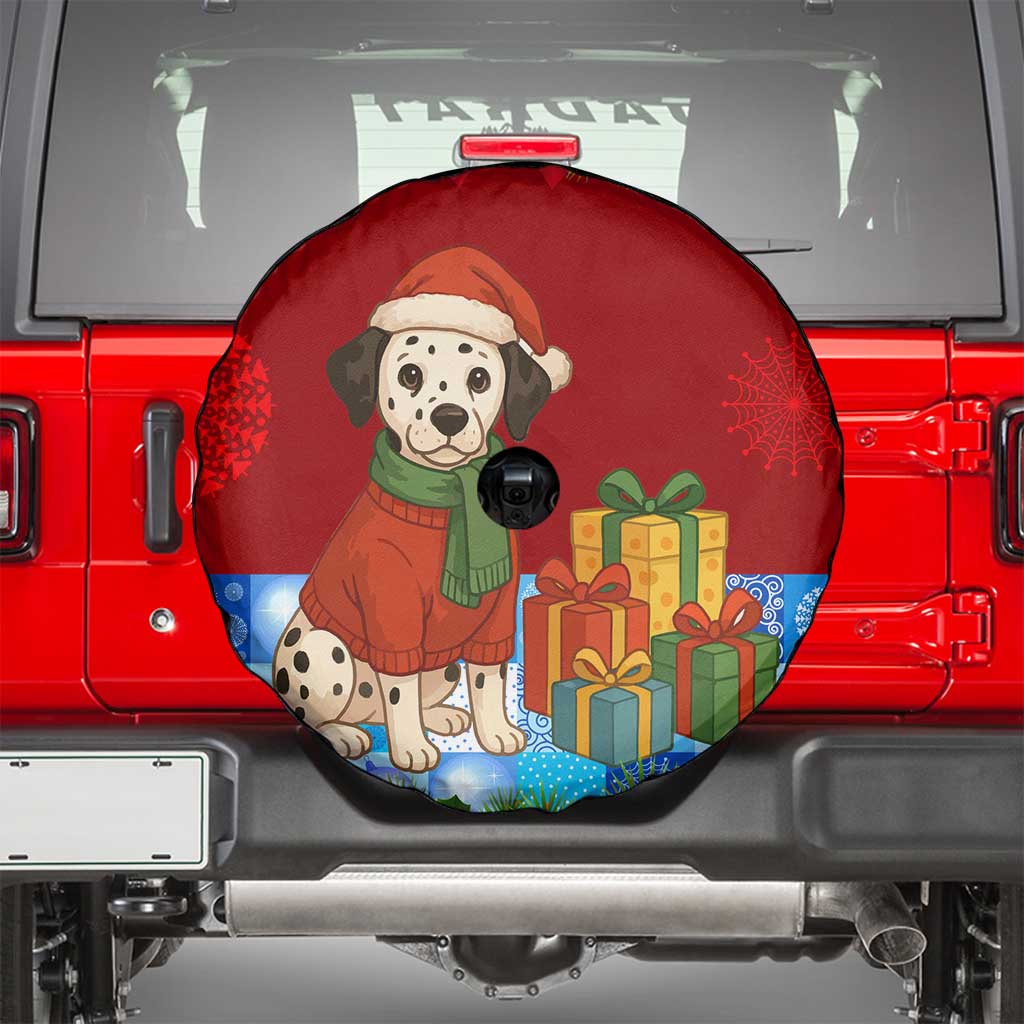 Croatia Christmas Spare Tire Cover with Dalmatian Dog Presents and Red Plaid Holiday - Wonder Print Shop