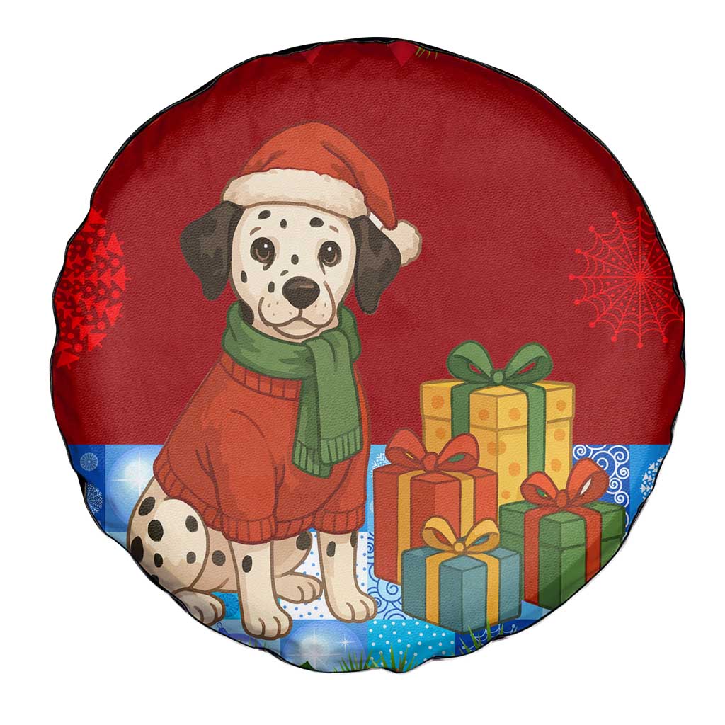 Croatia Christmas Spare Tire Cover with Dalmatian Dog Presents and Red Plaid Holiday - Wonder Print Shop