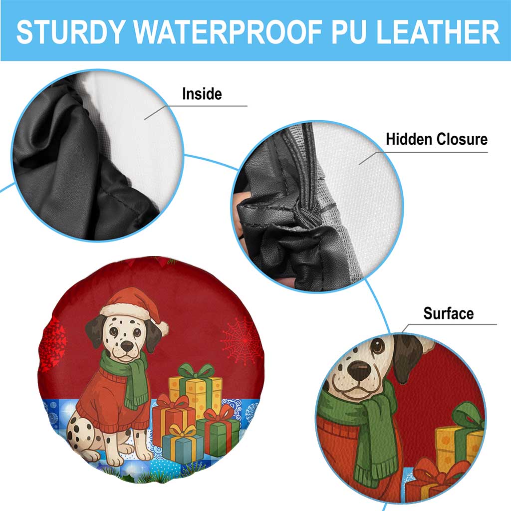 Croatia Christmas Spare Tire Cover with Dalmatian Dog Presents and Red Plaid Holiday - Wonder Print Shop