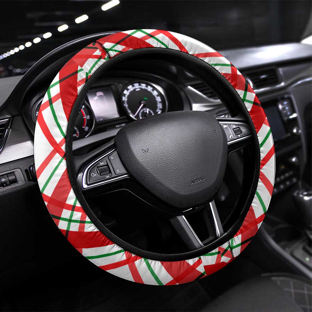 Croatia Christmas Steering Wheel Cover with Dalmatian Dog Presents and Red Plaid Holiday - Wonder Print Shop