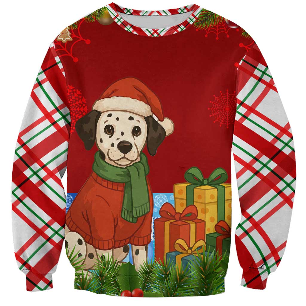 Croatia Christmas Sweatshirt with Dalmatian Dog Presents and Red Plaid Holiday - Wonder Print Shop