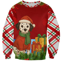 Croatia Christmas Sweatshirt with Dalmatian Dog Presents and Red Plaid Holiday - Wonder Print Shop