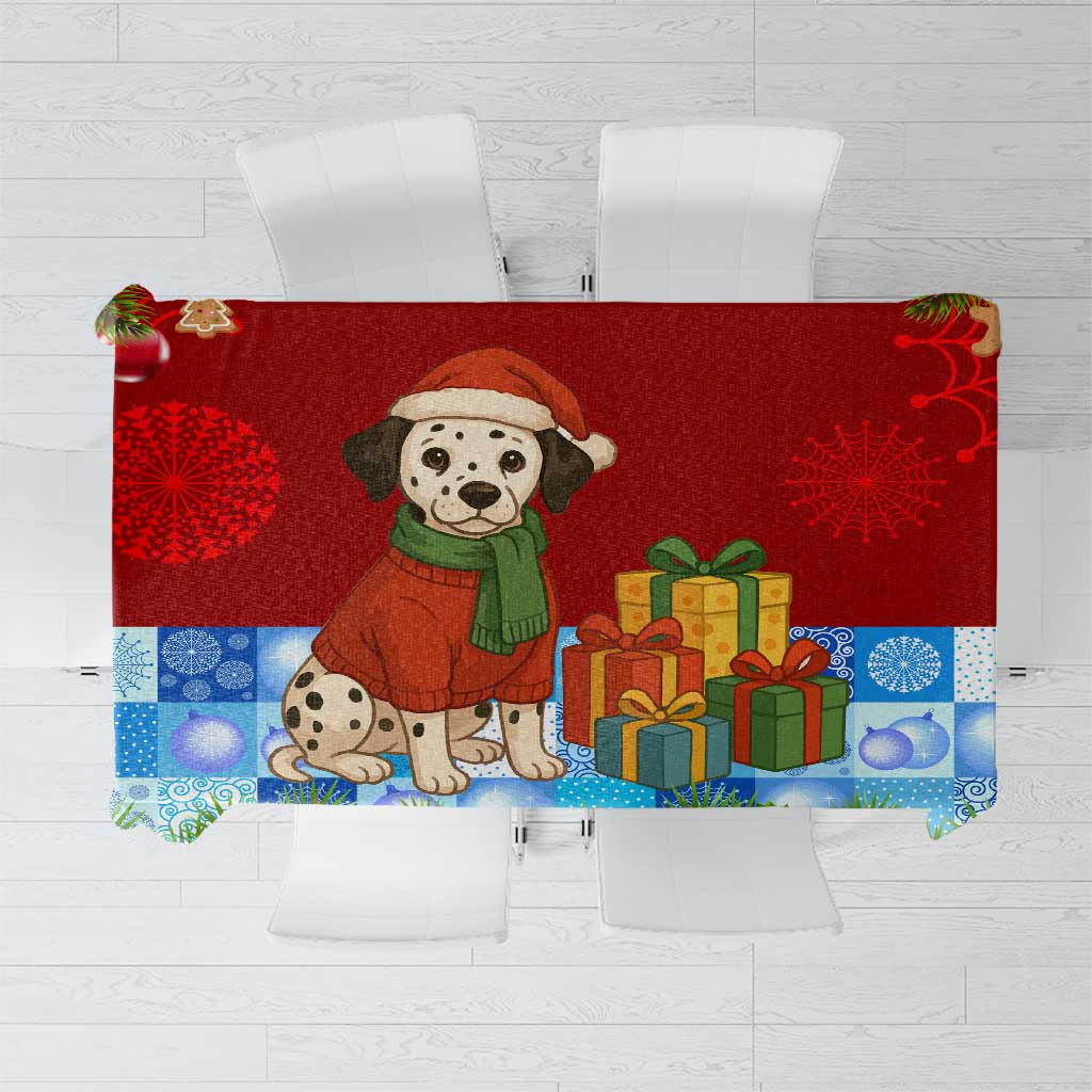 Croatia Christmas Tablecloth with Dalmatian Dog Presents and Red Plaid Holiday - Wonder Print Shop