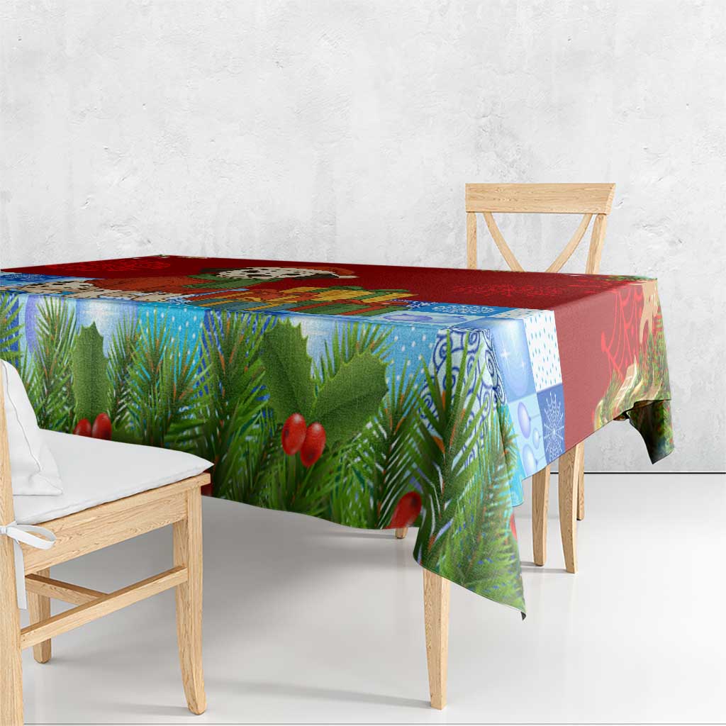 Croatia Christmas Tablecloth with Dalmatian Dog Presents and Red Plaid Holiday - Wonder Print Shop