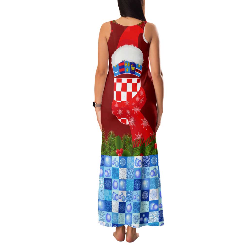 Croatia Christmas Tank Maxi Dress with Dalmatian Dog Presents and Red Plaid Holiday - Wonder Print Shop