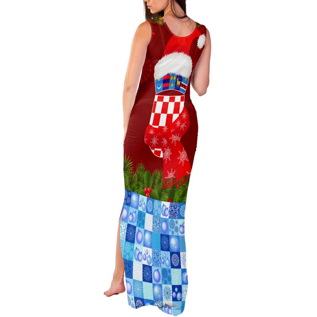 Croatia Christmas Tank Maxi Dress with Dalmatian Dog Presents and Red Plaid Holiday - Wonder Print Shop
