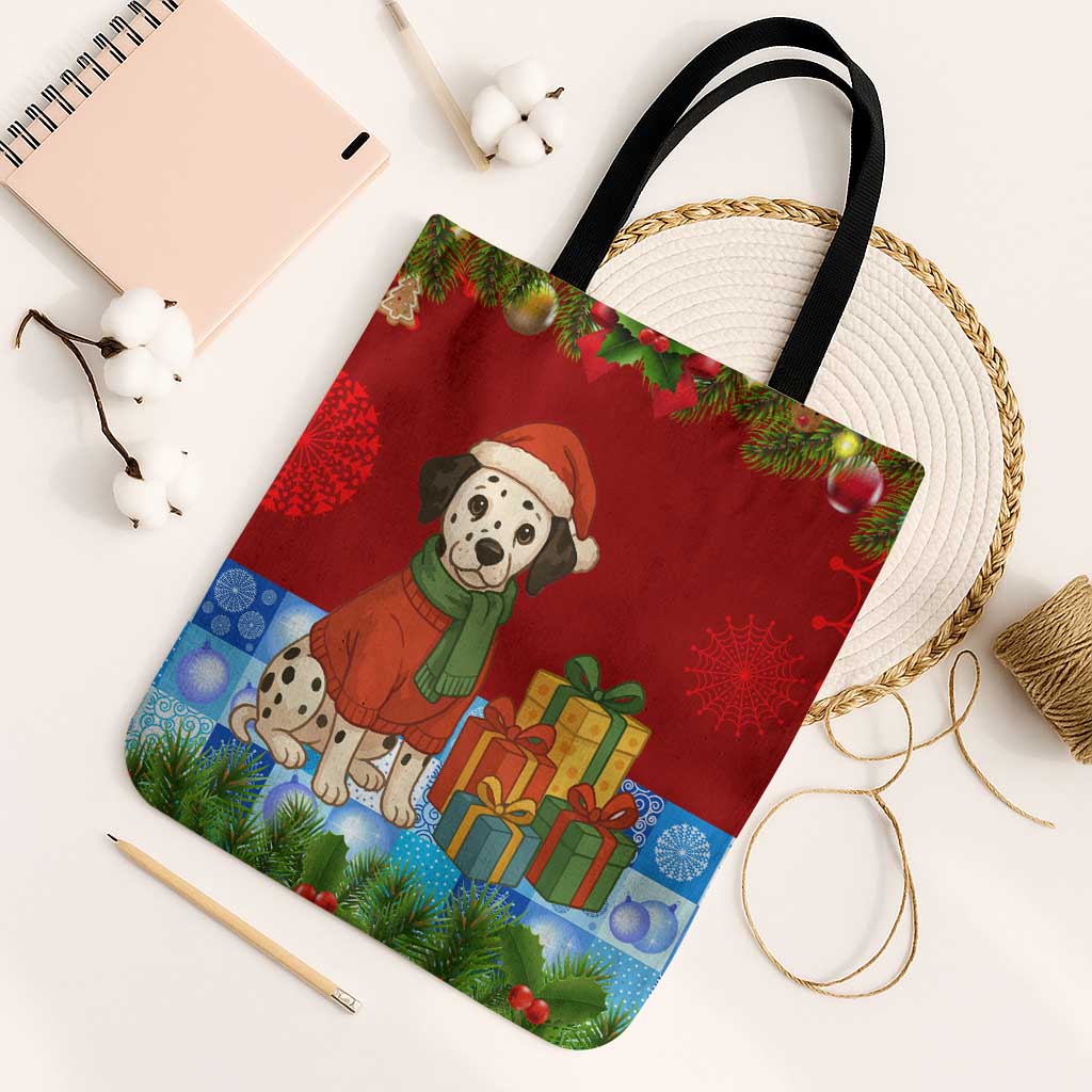 Croatia Christmas Tote Bag with Dalmatian Dog Presents and Red Plaid Holiday - Wonder Print Shop