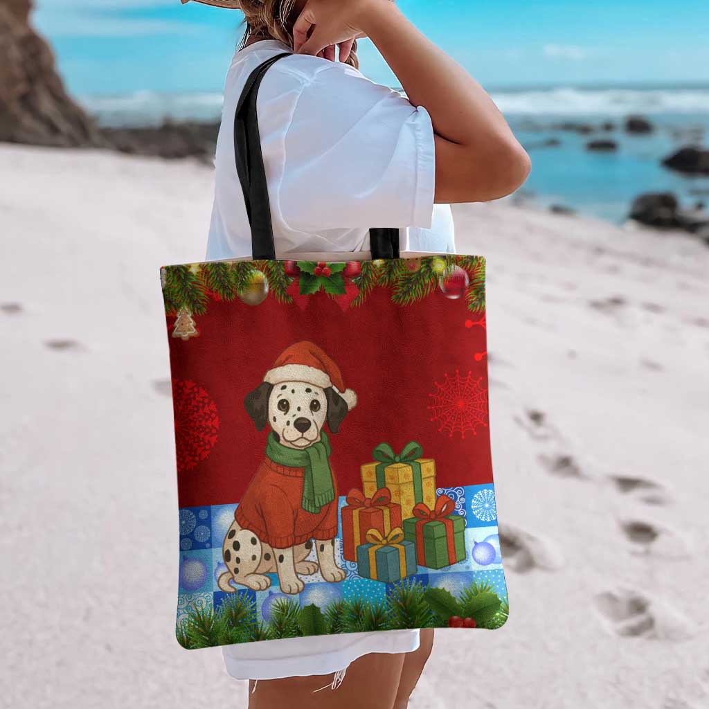Croatia Christmas Tote Bag with Dalmatian Dog Presents and Red Plaid Holiday - Wonder Print Shop