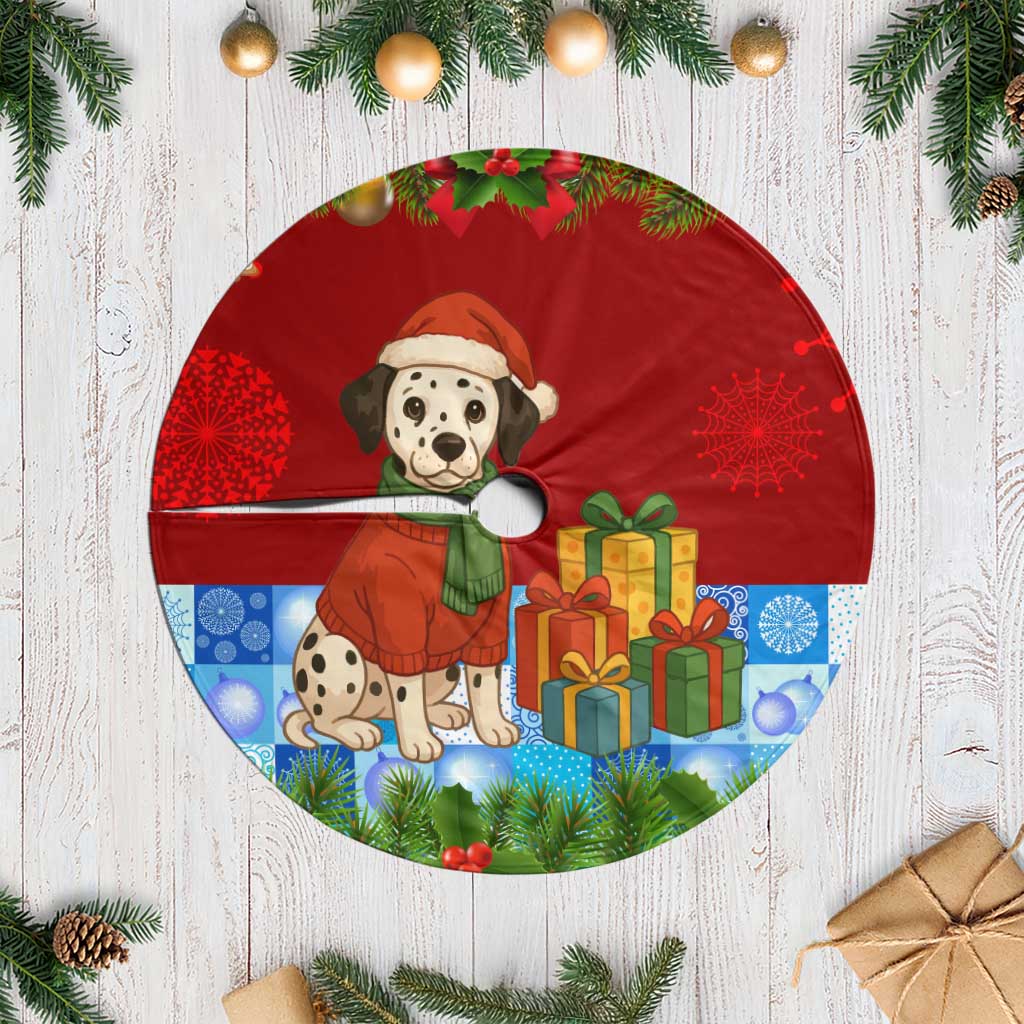 Croatia Christmas Tree Skirt with Dalmatian Dog Presents and Red Plaid Holiday - Wonder Print Shop