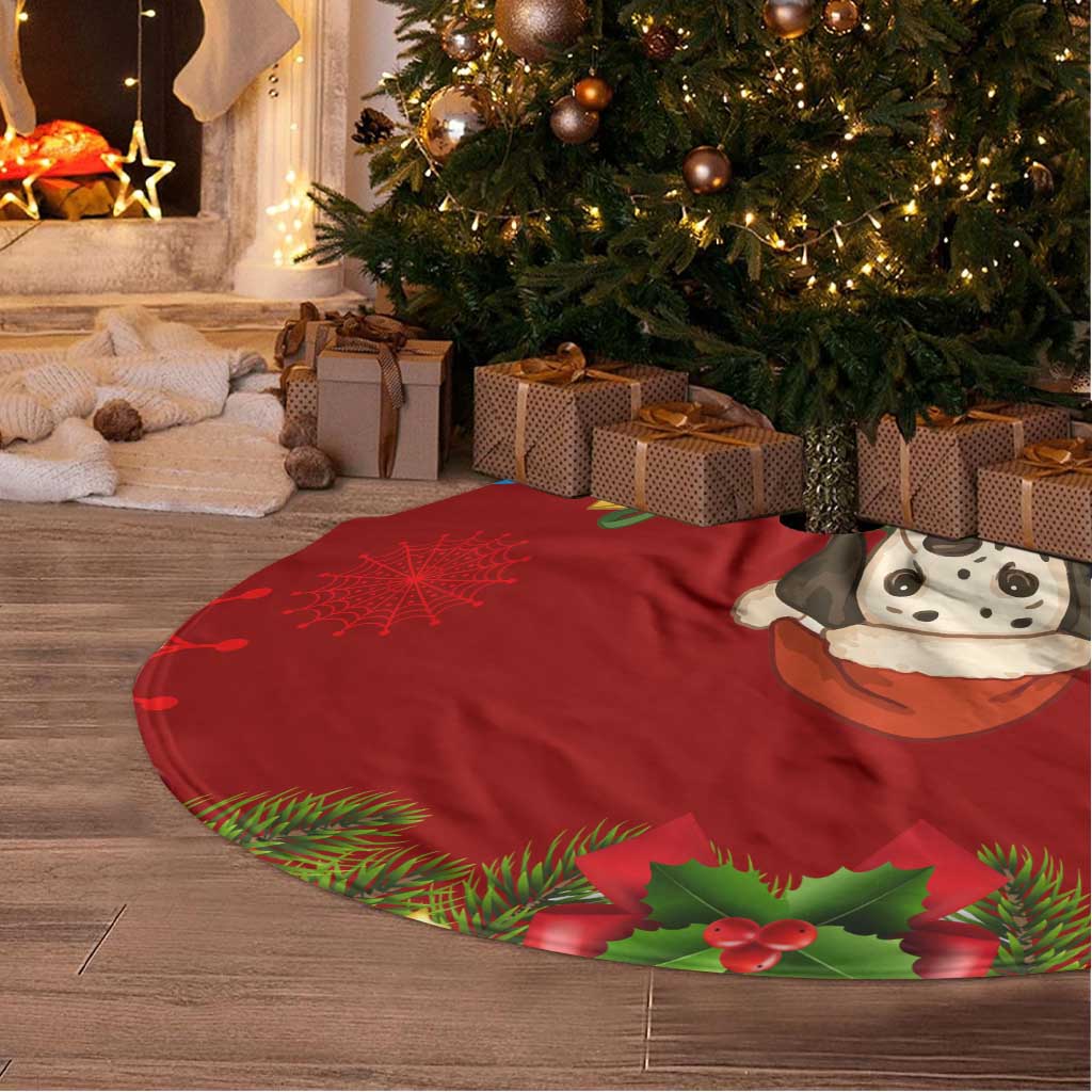 Croatia Christmas Tree Skirt with Dalmatian Dog Presents and Red Plaid Holiday - Wonder Print Shop