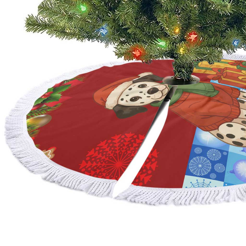 Croatia Christmas Tree Skirt with Dalmatian Dog Presents and Red Plaid Holiday - Wonder Print Shop