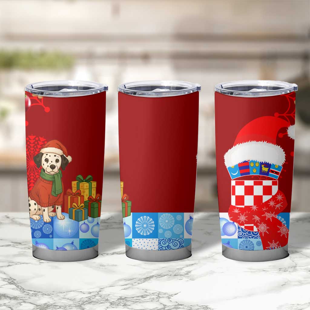 Croatia Christmas Tumbler Cup with Dalmatian Dog Presents and Red Plaid Holiday - Wonder Print Shop