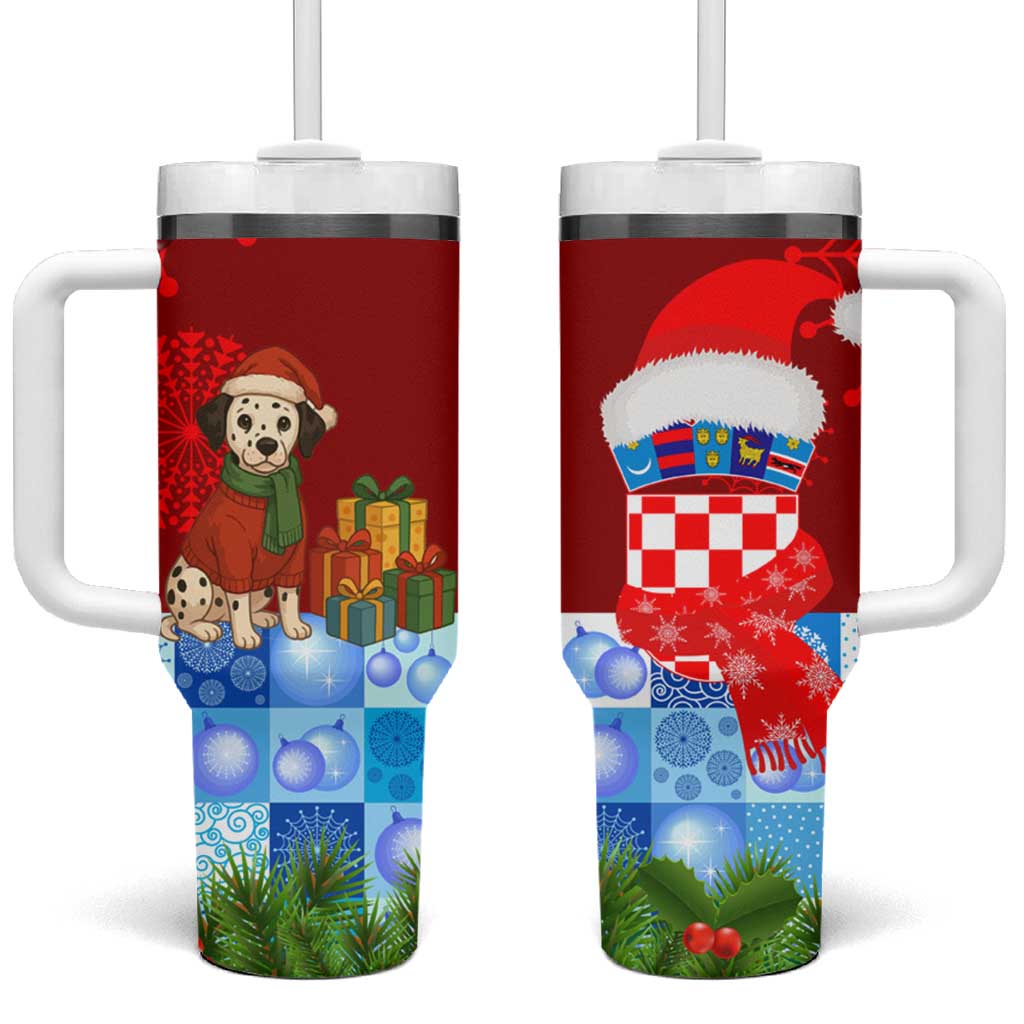 Croatia Christmas Tumbler With Handle with Dalmatian Dog Presents and Red Plaid Holiday - Wonder Print Shop