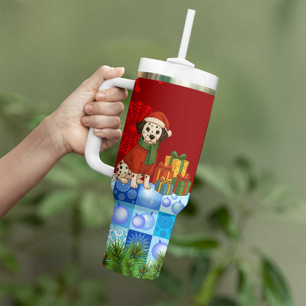 Croatia Christmas Tumbler With Handle with Dalmatian Dog Presents and Red Plaid Holiday - Wonder Print Shop