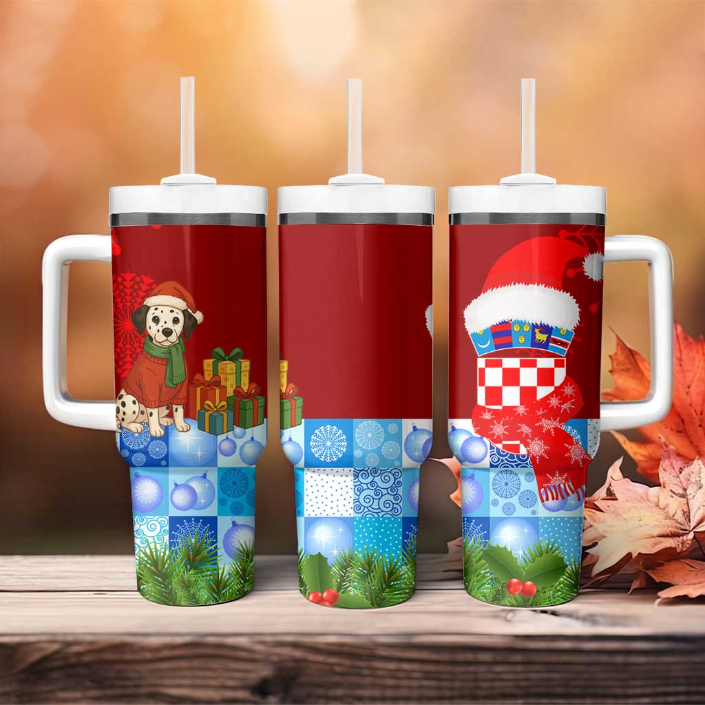 Croatia Christmas Tumbler With Handle with Dalmatian Dog Presents and Red Plaid Holiday - Wonder Print Shop
