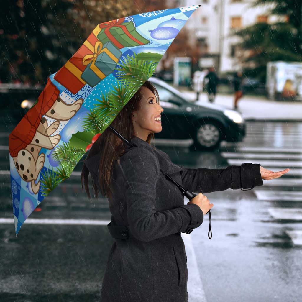 Croatia Christmas Umbrella with Dalmatian Dog Presents and Red Plaid Holiday - Wonder Print Shop