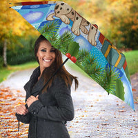 Croatia Christmas Umbrella with Dalmatian Dog Presents and Red Plaid Holiday - Wonder Print Shop