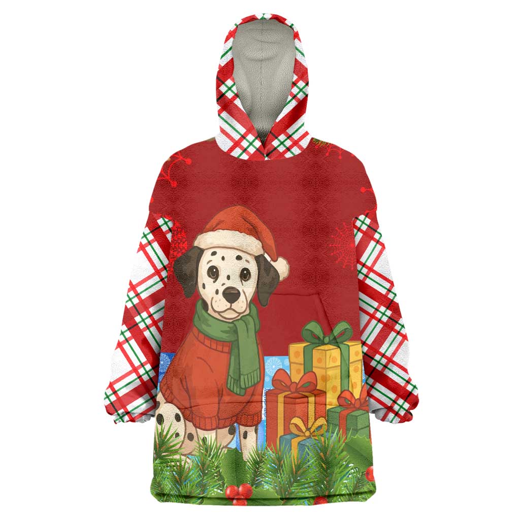Croatia Christmas Wearable Blanket Hoodie with Dalmatian Dog Presents and Red Plaid Holiday - Wonder Print Shop