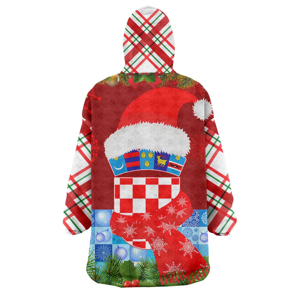 Croatia Christmas Wearable Blanket Hoodie with Dalmatian Dog Presents and Red Plaid Holiday - Wonder Print Shop