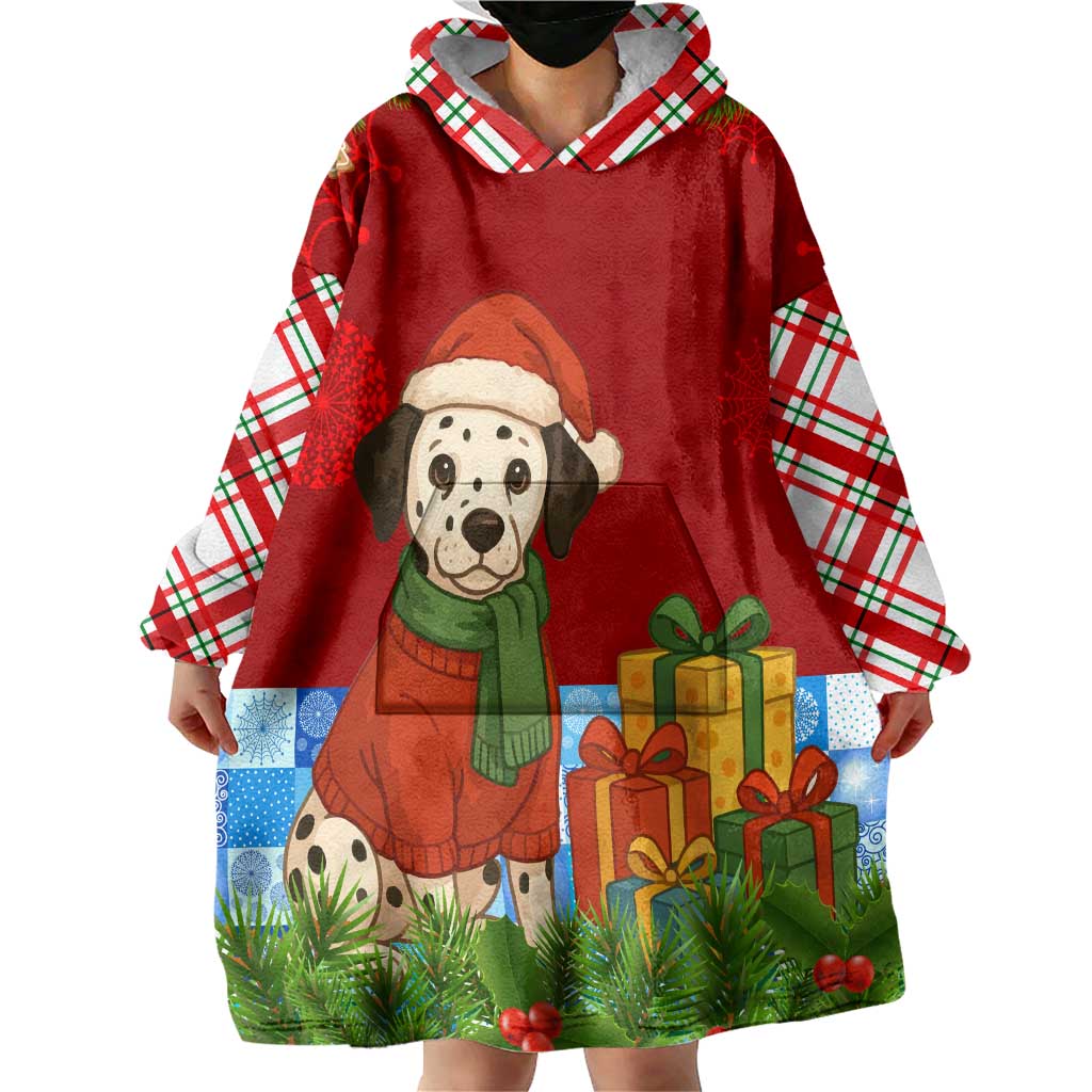 Croatia Christmas Wearable Blanket Hoodie with Dalmatian Dog Presents and Red Plaid Holiday - Wonder Print Shop