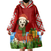 Croatia Christmas Wearable Blanket Hoodie with Dalmatian Dog Presents and Red Plaid Holiday - Wonder Print Shop