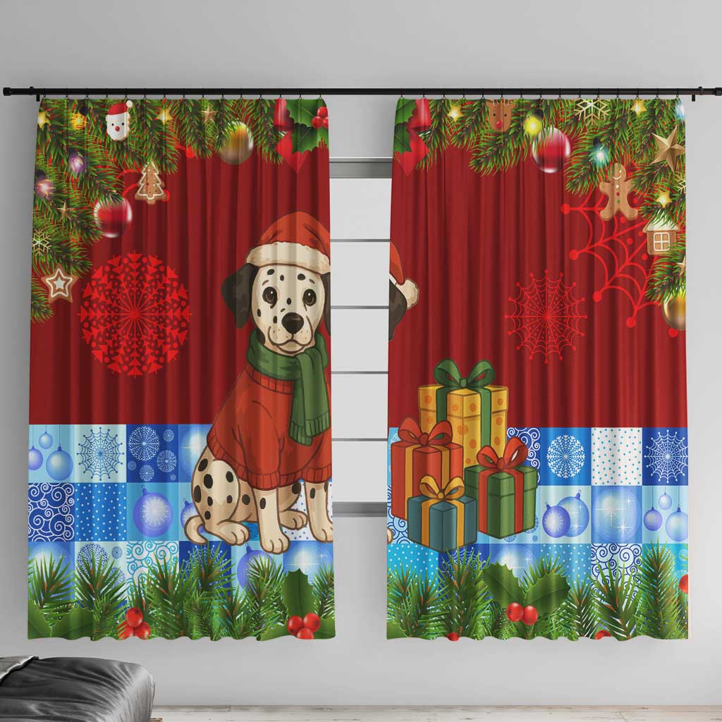 Croatia Christmas Window Curtain with Dalmatian Dog Presents and Red Plaid Holiday - Wonder Print Shop