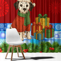 Croatia Christmas Window Curtain with Dalmatian Dog Presents and Red Plaid Holiday - Wonder Print Shop