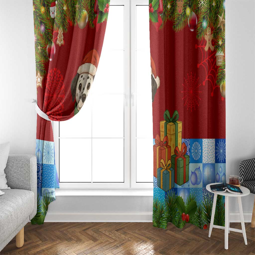 Croatia Christmas Window Curtain with Dalmatian Dog Presents and Red Plaid Holiday - Wonder Print Shop