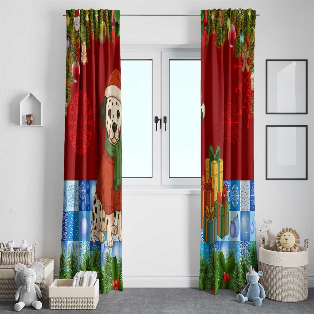 Croatia Christmas Window Curtain with Dalmatian Dog Presents and Red Plaid Holiday - Wonder Print Shop