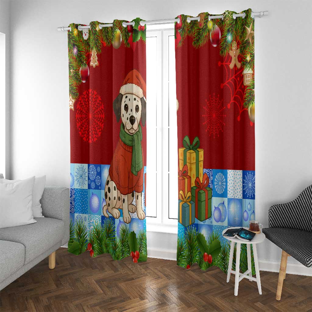 Croatia Christmas Window Curtain with Dalmatian Dog Presents and Red Plaid Holiday - Wonder Print Shop