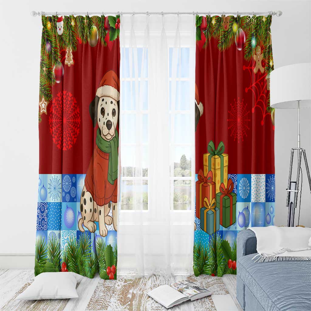 Croatia Christmas Window Curtain with Dalmatian Dog Presents and Red Plaid Holiday - Wonder Print Shop