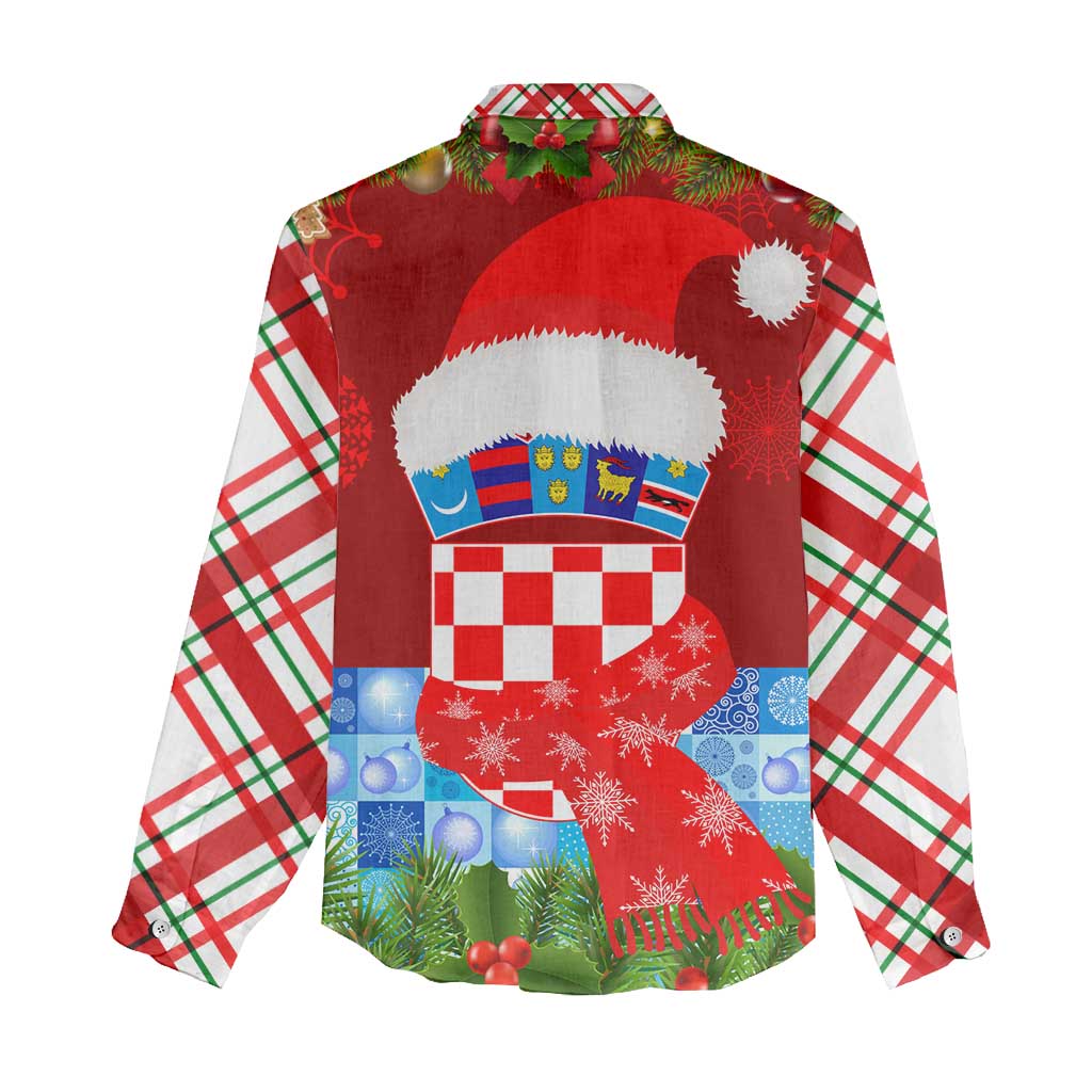 Croatia Christmas Women Casual Shirt with Dalmatian Dog Presents and Red Plaid Holiday - Wonder Print Shop